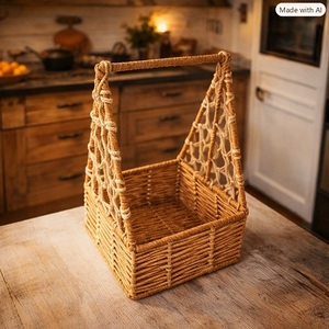 Panier de rangement multifonctionnel en jute naturel, écologique, forme rectangulaire, avec poignée, élégant organisateur de cuisine, décoratif Ecowoodies - Product Image 1