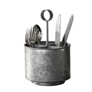 Galvanized Cutlery Holder with Loop Handle 4 Compartment Metal Utensil <b>Caddy</b> for Dining <b>Table</b> Vintage Farmhouse Flatware - Product Image 1