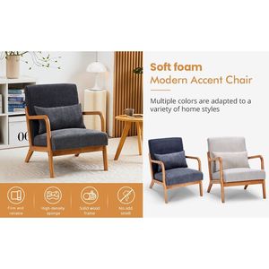 Fauteuil d'appoint en bois massif de style moderne du milieu du siècle avec coussin pour salon et lecture, chaise rembourrée durable - Product Image 6