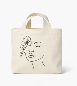 <b>Canvas</b> <b>Tote</b> Bag Medium Size short Handle Line Art Woman Face With Flower Daily Use Shopping Bag - Product Image 1