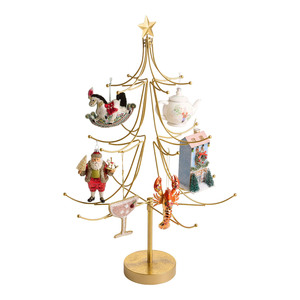 Soporte de exhibición para árbol de Navidad con alambre dorado, brazos curvos y una estrella en la parte superior, ideal para colgar adornos decorativos. - Product Image 3