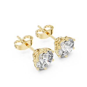 Boucles d'oreilles de fiançailles pour femmes avec diamants de laboratoire ronds à six griffes, certifiés GRA, disponibles en or jaune 14 carats - Product Image 4