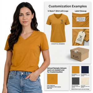 เสื้อยืดคอวีผู้หญิง ใยไผ่ 100% 140 GSM แขนสั้น รับทำโลโก้ แบรนด์ส่วนตัว - Product Image 5