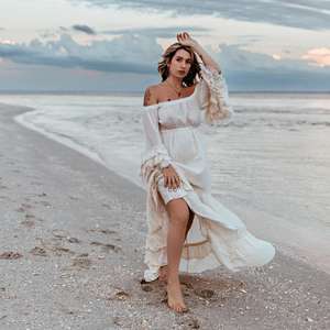 <b>Women</b> off Shoulder White Boho Maxi <b>Dress</b> Flowy Long Beach with Tassel Sleeves Natural Washable Summer Resort Wear - Product Image 2