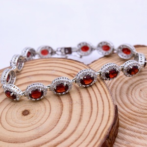 Natural Oval Shape Garnet Cubic Zircon Gemstone 925 <b>Solid</b> Sterling <b>Silver</b> Handmade Women's Classic for Certified <b>Bracelets</b> Gift - Product Image 4