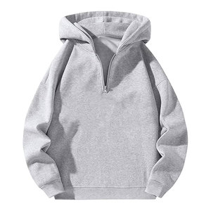 Sudadera con capucha de invierno para hombre, deportiva, con cremallera de un cuarto, manga larga, diseño de hombros caídos, informal, para entrenamiento, 100% algodón - Product Image 1