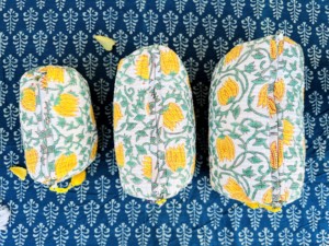 Handmade Large Cotton Zipper Toiletry Bag for Women Floral Quilted Block Print Cosmetic <b>Case</b> Travel Makeup Pouch - Product Image 2