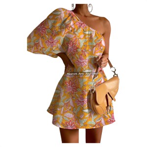Nouvelle Robe Maillot de Bain Été 2026 Femme, Modèle Mignon à Découpes, Asymétrique à Une Épaule et Manches Bouffantes, Imprimé au Bloc à la Main, Très Vendue, Style Décontracté - Product Image 4