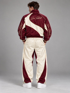 Sam Taktischer Trainingsanzug Set Kastanienbraun Creme Farbblockierung Langarm Reißverschluss Sportlicher Stil Erwachsene Unisex Herbstkleidung Günstiger Preis - Product Image 6