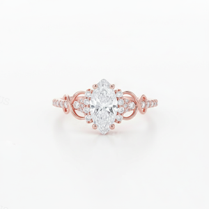 Anillo de Diamante Cultivado en Laboratorio con Corte Marquise, Claridad DEF VS VVS, Oro Sólido de 18K, Banda Trenzada con Halo, Anillo de Compromiso, Joyería Nupcial Única - Product Image 4