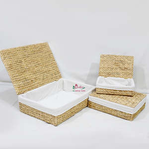 Handwoven nước Hyacinth lưu trữ hộp với vải trắng lót, thân thiện với môi tự nhiên tổ chức nhà & Quà Tặng - Product Image 1