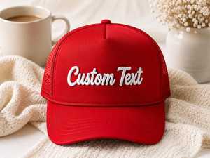 <b>Personalised</b> Puff Print Trucker <b>Hat</b>, Custom 3D Cursive Name Caps Foam Mesh Snapback Team <b>Hat</b>, Embossed Print Streetwear Baseball - Product Image 2