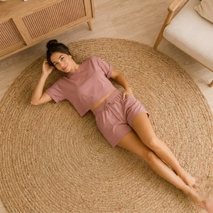 Ensemble de vêtements de détente pour femmes, pyjama respirant en tricot de coton pour femmes, vêtements de nuit décontractés, ensembles de pyjama d'été - Product Image 2