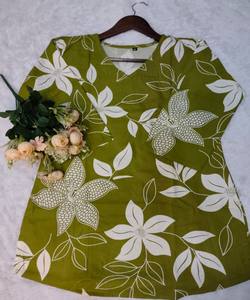 เสื้อผ้าพิมพ์ลายเรยอนทันสมัย สำหรับใส่ทุกวัน ราคาขายส่ง เสื้อผ้าชาติพันธุ์สีเขียว คุรตีผ้าฝ้ายสำหรับผู้หญิง แห้งเร็ว - Product Image 2