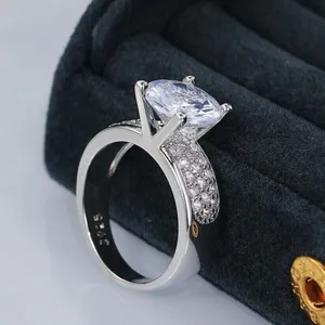Moissanite <b>Silver</b> <b>Ring</b> Women Classic Round Cut Engagement <b>Ring</b> Pave Band Diamond Look <b>Silver</b> Weight - Product Image 3