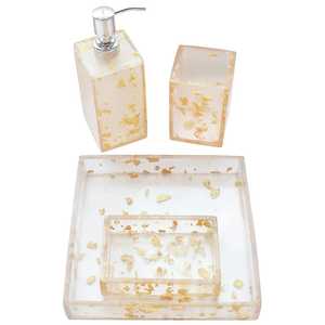 Elegante Juego de Baño de Cinco Piezas de Resina Redonda con Detalles Dorados, Impermeable, Ecológico y Moderno, Dispensador de Jabón, Vaso y Bandeja - Product Image 3