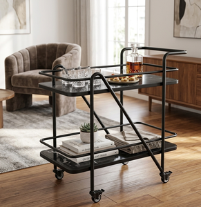Luxury Minimalist 2-Tier Rolling <b>Serving</b> Cart Elegant Drinks <b>Trolley</b> Kitchen Island Wine Cart for Hotel Service - Product Image 3