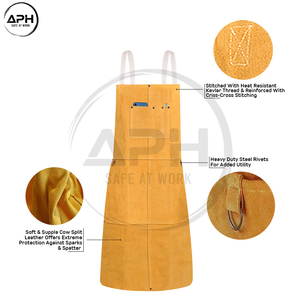 Premium Custom OEM ODM Service Long Workwear Multiple Tool Pockets Adjustable Neck Strap Leather Anti Heat <b>Welding</b> Apron - Product Image 3