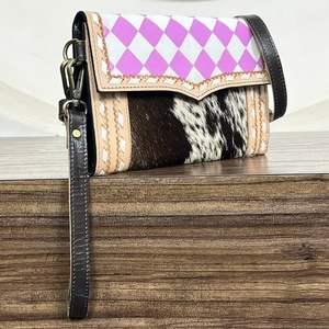 Bolso de Mano Cruzado de Cuero a Cuadros, Diseño Personalizado, Hecho a Mano, para Mujer, Mini Bolso de Hombro para Teléfono Celular, Cartera de Cuero Vacuno - Product Image 4