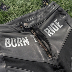 Midweight <b>Leather</b> Motorcycle Pants Unisex Casual Zipper Fly Button Waist Genuine <b>Leather</b> Winter Moto Style <b>Trouser</b> - Product Image 5