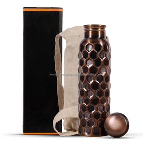 Extra Large 34 Oz Black Honeycomb Pure Copper <b>Water</b> Bottle Metal Drinkware Leak-Proof Lid Carrying <b>Pouch</b> Disposable Drinkware - Product Image 3