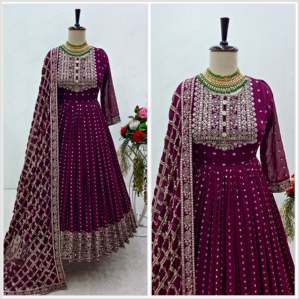 Ensemble robe de soirée élégante pour femmes de créateur avec tenue de mariage élégante Dupatta et Pent - Product Image 2