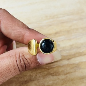 Elegant Design Black Onyx <b>Ring</b> Open band Brass <b>Ring</b> 18k Gold Plated Statement Jewelry Modern Handmade Wholesale <b>Mens</b> Trendy <b>Ring</b> - Product Image 4