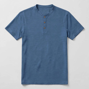 เสื้อเชิ้ตผู้ชายสีน้ำเงินพิมพ์ลาย แขนสั้น ติดกระดุม คอปก ระบายอากาศได้ดี ผลิตจากผ้าโพลีเอสเตอร์/คอตตอนทวิล เหมาะสำหรับใส่ในฤดูร้อน - Product Image 2