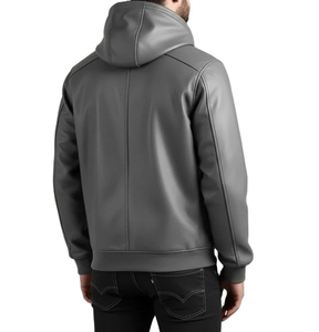 Veste d'hiver en cuir pour homme, motif uni, classique, de haute qualité, avec capuche, coupe-vent et imperméable, avec fermeture éclair - Product Image 2