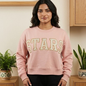 <b>Women's</b> Maroon Crew Neck <b>Sweatshirt</b> With <b>White</b> Stars Letter Print 100% Cotton Knitted Breathable Autumn Style - Product Image 4