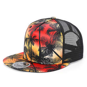 New Hip Hop <b>Flat</b> Brim Baseball <b>Cap</b> - Spring <b>Summer</b> Beach Mesh Hat with Digital Print Palm Tree Breathable Sun Visor - Product Image 2