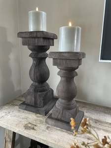 Porte-bougie carré rustique en bois sculpté à la main, style vintage, pour décoration de maison de campagne, Noël - Product Image 1
