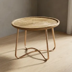 Modern Round Wood Coffee <b>Table</b> with Metal Frame Scandinavian <b>Living</b> <b>Room</b> Furniture Handmade Design - Product Image 4