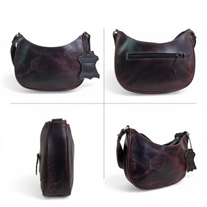 Women Genuine Leather Durable Single <b>Small</b> Crescent Crossbody Bag Minimalist Half Moon Shoulder Handbag for Travel Dark Brown - Product Image 2