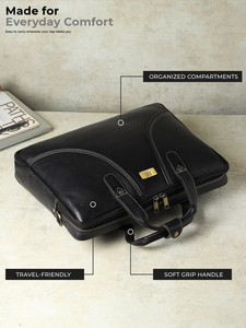 Sac pour ordinateur portable de bureau en cuir de qualité supérieure WRIZA avec poignées durables, design élégant, fermeture éclair sécurisée et transport professionnel pour les affaires - Product Image 6