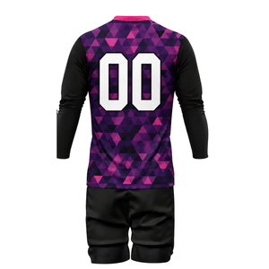 ชุดวอลเลย์บอลชาย สีม่วงดำ แบบซับลิเมชั่น เสื้อแขนยาวและกางเกงขาสั้น ชุดกีฬาระบายอากาศได้ดี เหมาะสำหรับการฝึกซ้อม - Product Image 3