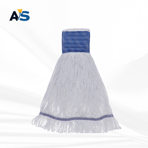 A&S Heavy Duty White Cotton <b>Mop</b> Head with 5" Blue Head Band Loop End - Product Image 1