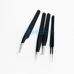 Pince à épiler RMI en acier inoxydable anti-magnétique 10 mm, revêtement noir, couleur argent, pointe fine, pour extensions de cils, poignée simple - Product Image 4