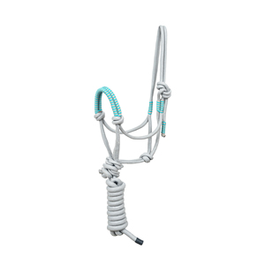 Gray Nylon Braided Rope Horse Halter with Turquoise Beaded Noseband Adjustable <b>Training</b> Halter <b>Lead</b> Rope OEM Bulk - Product Image 4
