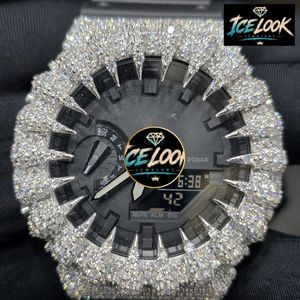 นาฬิกาควอตซ์หรูสำหรับผู้ชาย ICELOOK ขนาด 42 มม. หน้าปัดอนาล็อก-ดิจิตอล ประดับเพชร ตัวเรือนแซฟไฟร์คริสตัล กันน้ำได้ 20BAR - Product Image 1