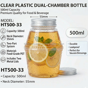 Bouteille en PET à double compartiment HT500-33 de 500 ml pour sauces et vinaigrettes, bouteilles en plastique personnalisables et étanches - Product Image 2