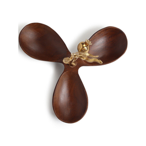 Plateau de service triple en bois de luxe avec poignée en métal doré en forme de branche de grenade pour fruits secs, décoration d'intérieur - Product Image 5