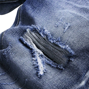 Pantalones Cortos de Mezclilla para Hombre, Azul Oscuro, Transpirables, Desgastados, Casuales, de Verano, Corte Regular, Largura hasta la Rodilla, Lavados, Cinco Bolsillos, Estilo Urbano - Product Image 5