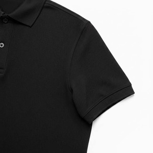 Camiseta de Hombre Negra de Manga Corta, Tejida, 100% Algodón, Transpirable, Color Sólido, Corte Regular, Diseño con Botones, Nueva Colección de Verano - Product Image 4