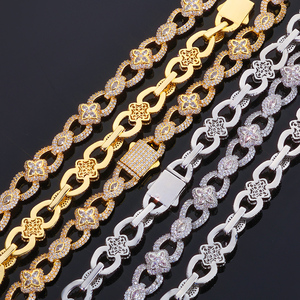 Mens Moissanite Flower Link Chain <b>Necklace</b> 925 Silver Iced Floral Link Chain <b>Statement</b> Jewellery Gift for Men and Women - Product Image 2