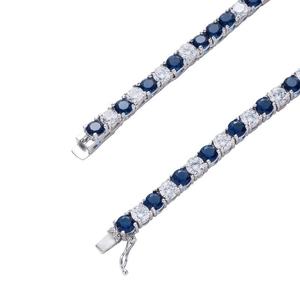 Chaîne Tennis de Luxe Saphir Bleu, Collier Sertie de Pierres CZ, Bijoux Hip Hop, Chaîne Plaqué Or Blanc 18 et 20 Pouces - Product Image 2