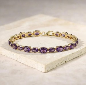 Oval Cut Natural Amethyst Stone Charm <b>Bracelet</b> 925 Sterling Silver Gold Plated Luxury Handmade Fine Jewelry Gift Womens - Product Image 2