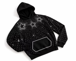 เสื้อฮู้ดดี้ผู้ชายประดับเพชร พิมพ์ลายดาวสีดำ ทรงโอเวอร์ไซส์ สตรีทแวร์ ผ้าถัก 100% คอตตอน เสื้อสเวตเชิ้ตแฟชั่นฤดูใบไม้ร่วง สไตล์ลำลองสั่งทำได้ - Product Image 4