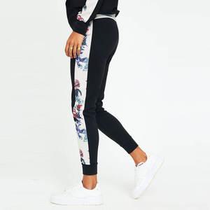 Women's Floral Side Stripe Ankle-Length <b>Pants</b> Mid Waist Elastic Knitted Spandex Cotton Casual Skinny Fit Spring Style - Product Image 2