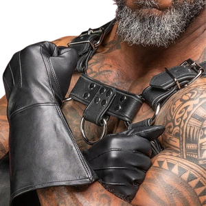 Guantes sin dedos de cuero para hombre, cuero genuino, correa de muñeca ajustable, impermeables, para las cuatro estaciones, para uso en exteriores y clubes - Product Image 5